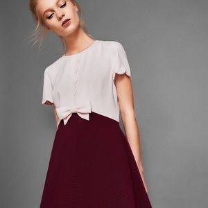 New Ted Baker Aseline Dress pink maroon bow